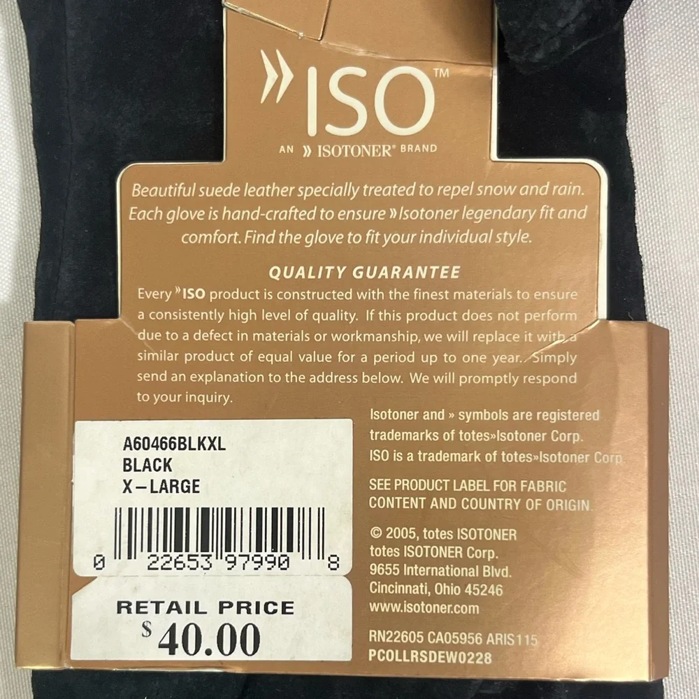 Isotoner Water Repellant Suede Leather Gloves Women’s XL Black New Vintage 2005